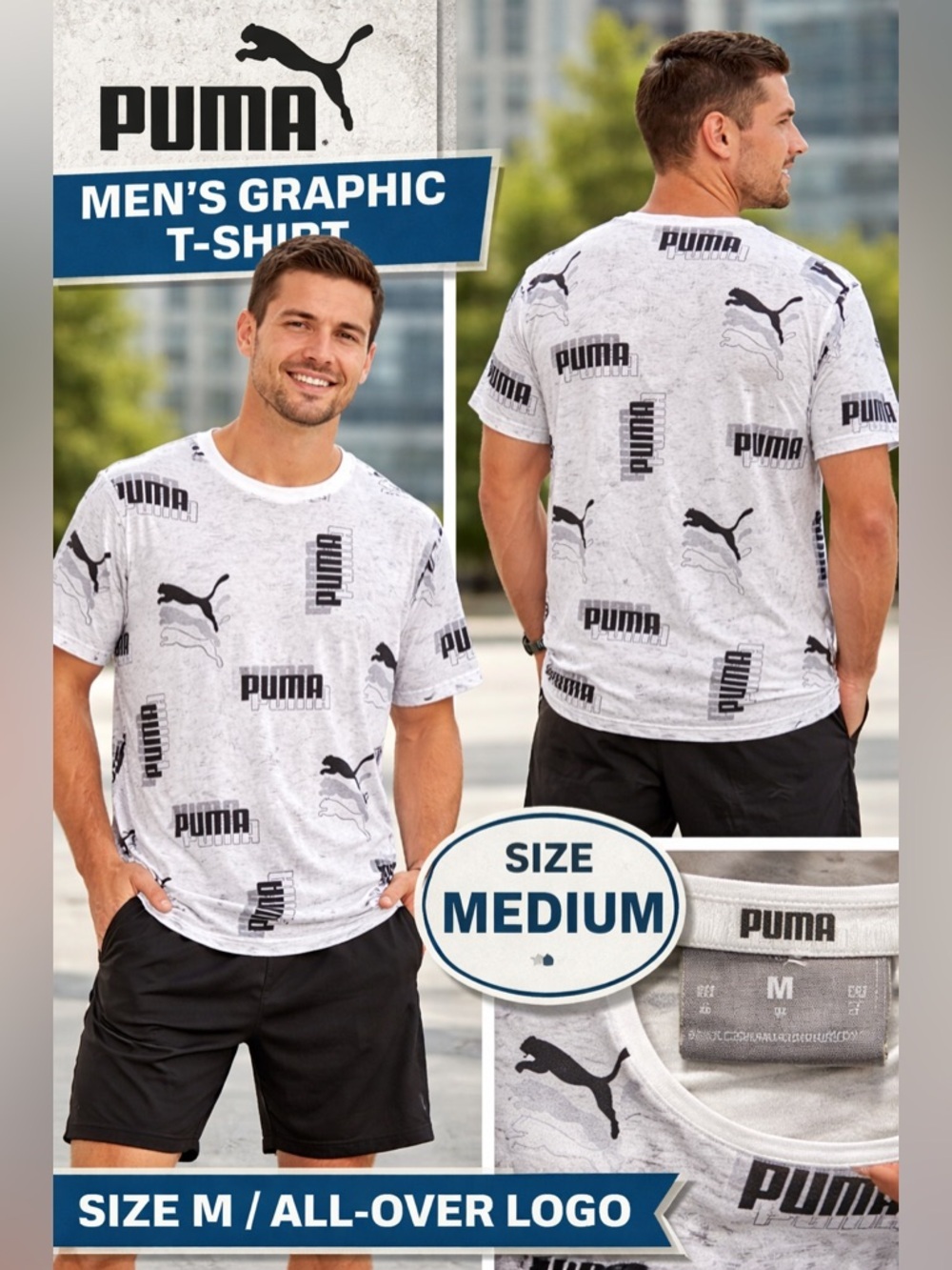 Puma Men's White Graphic T-Shirt MEDIUM